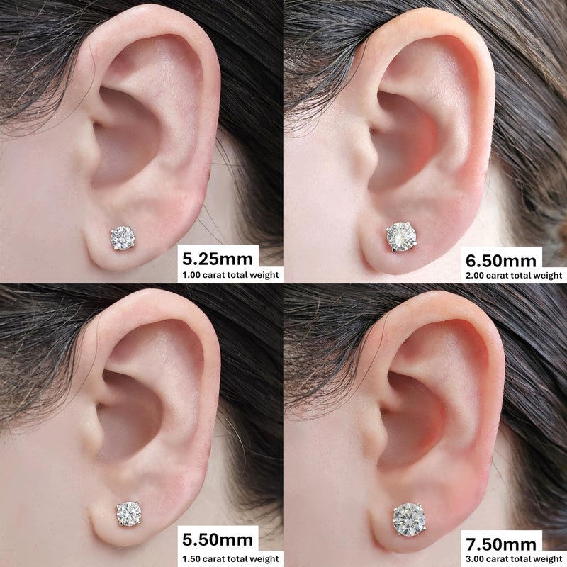 Central Diamond Center 14K Solid Gold Post & Sterling Silver Made with Swarovski 4 Prong CZ Stud Earrings - Platinum Plated - 5.25mm - 1.00cttw - Image 4